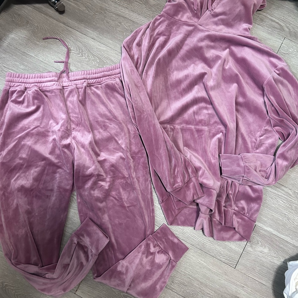 Fashion Nova Dusty Rose Velour Hoodie & Jogger Set